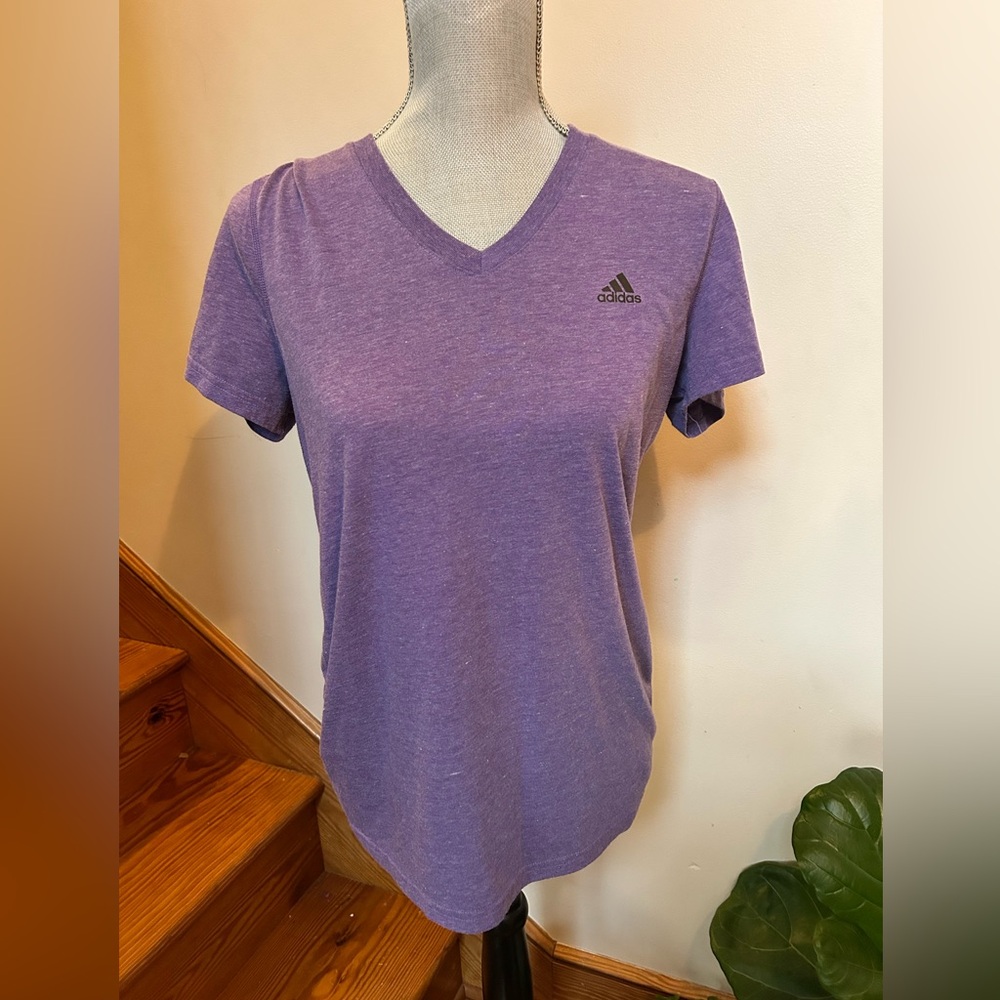 Adidas Women's Heathered Purple V-Neck Tee